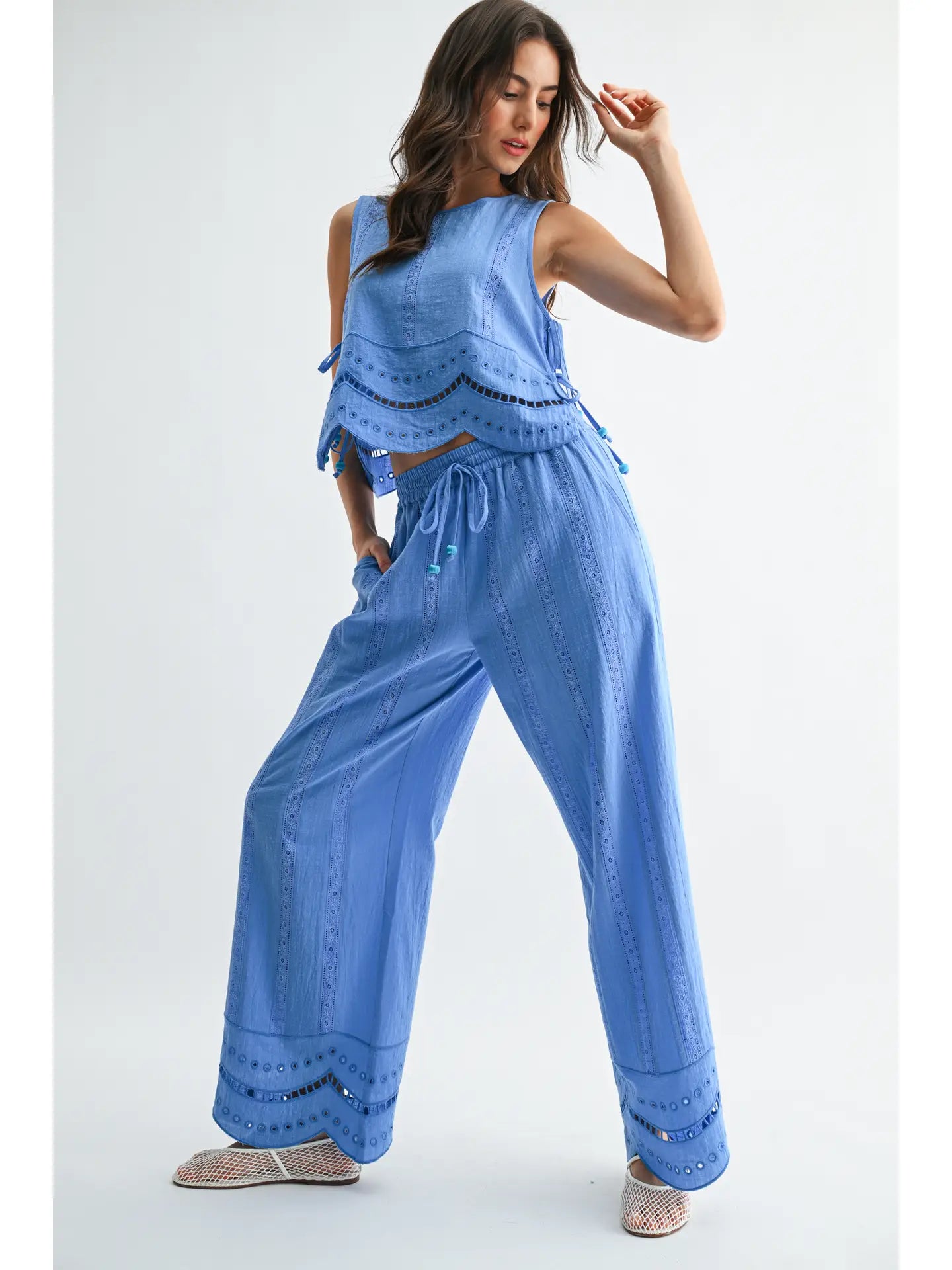Blue Lagoon Eyelet Scallopped Set (PRE-ORDER: AVAILABLE TO SHIP 5/7)