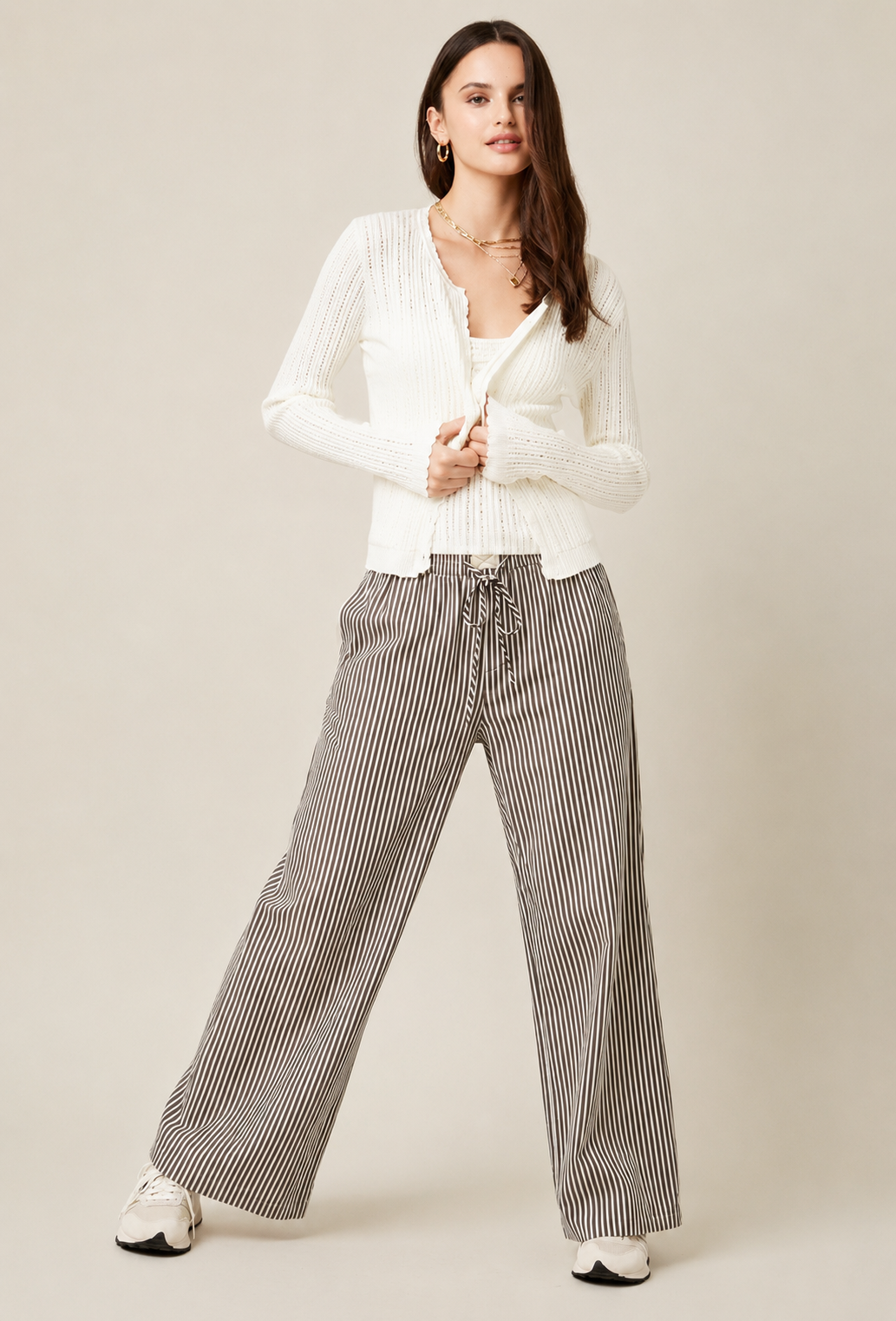 Stacy Striped Wide Leg Pants - Brown