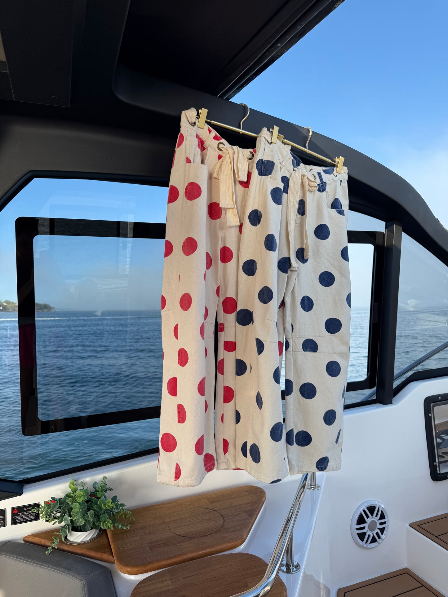 The Navy Notion Polka Dot Denim Barrel Jeans