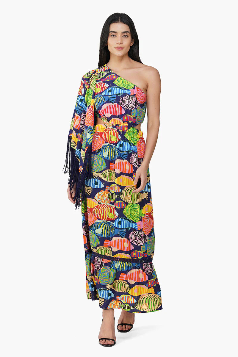 Tuna Marissa Multi Printed One Shoulder Maxi Dress