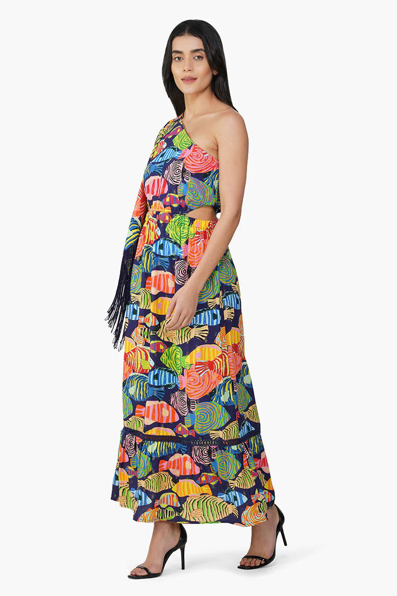 Tuna Marissa Multi Printed One Shoulder Maxi Dress