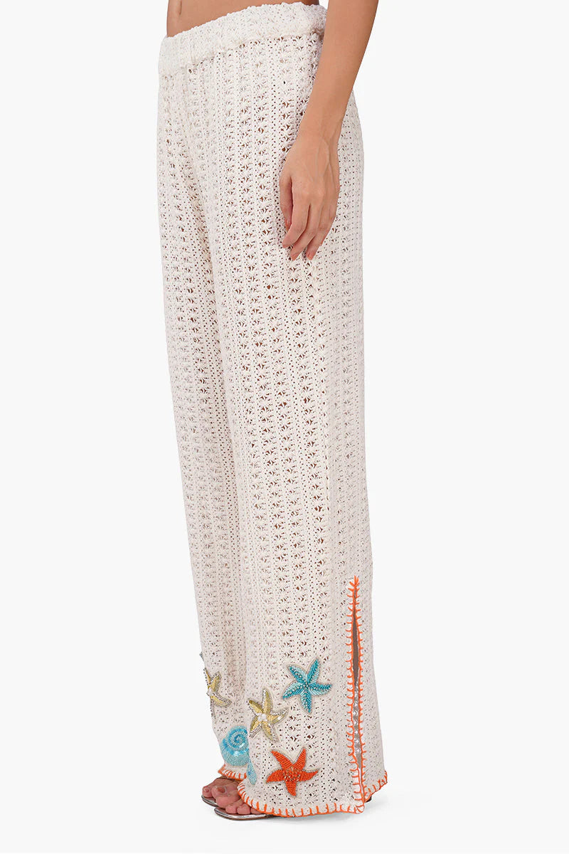 Coastal Patch Crochet Embellished Pants