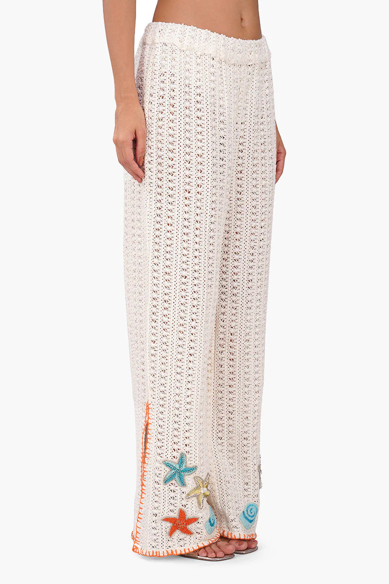Coastal Patch Crochet Embellished Pants