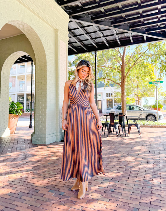 The Espresso Stripe Midi Dress