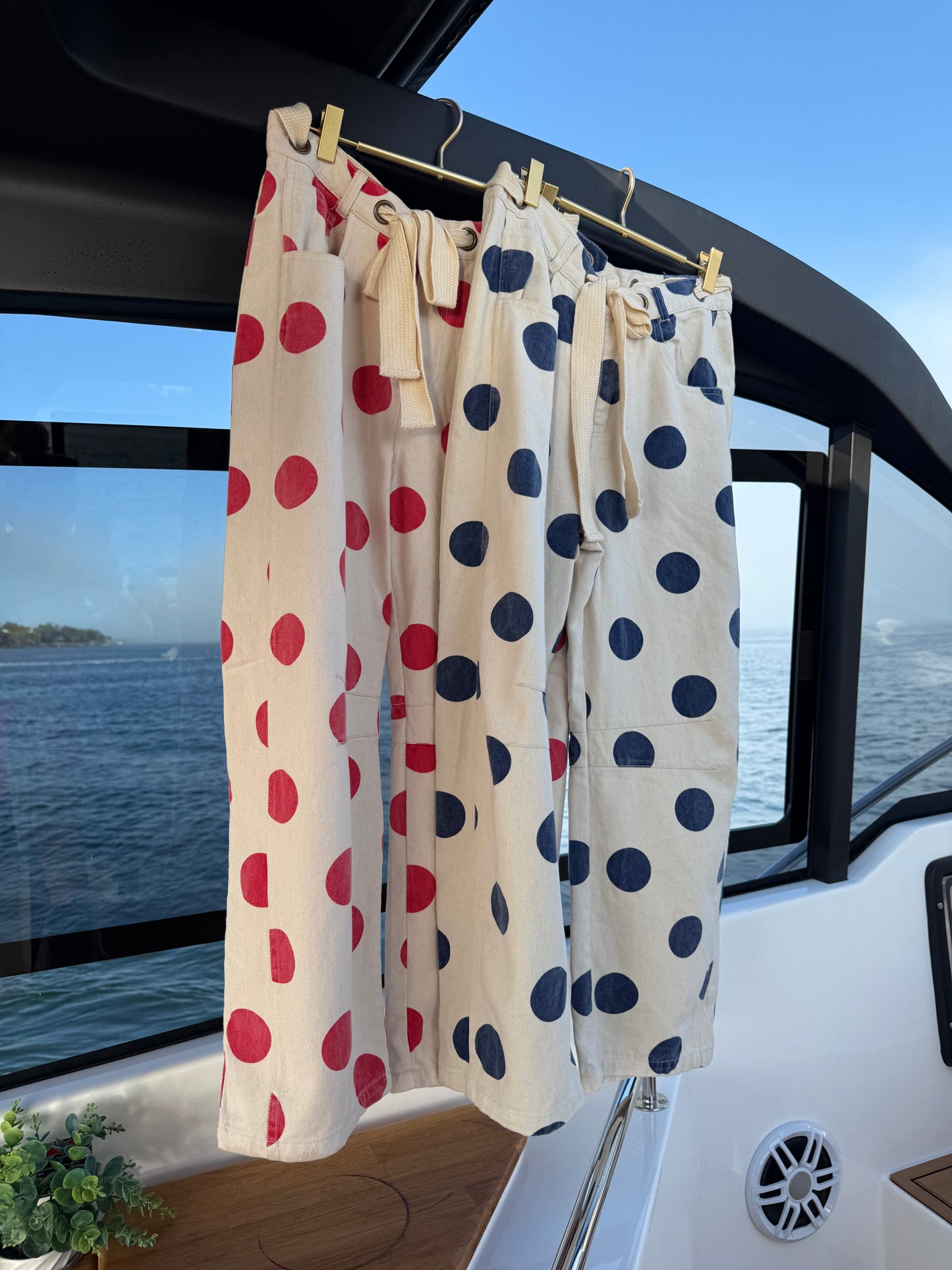 Retro Red Polka Dot Denim Barrel Jeans