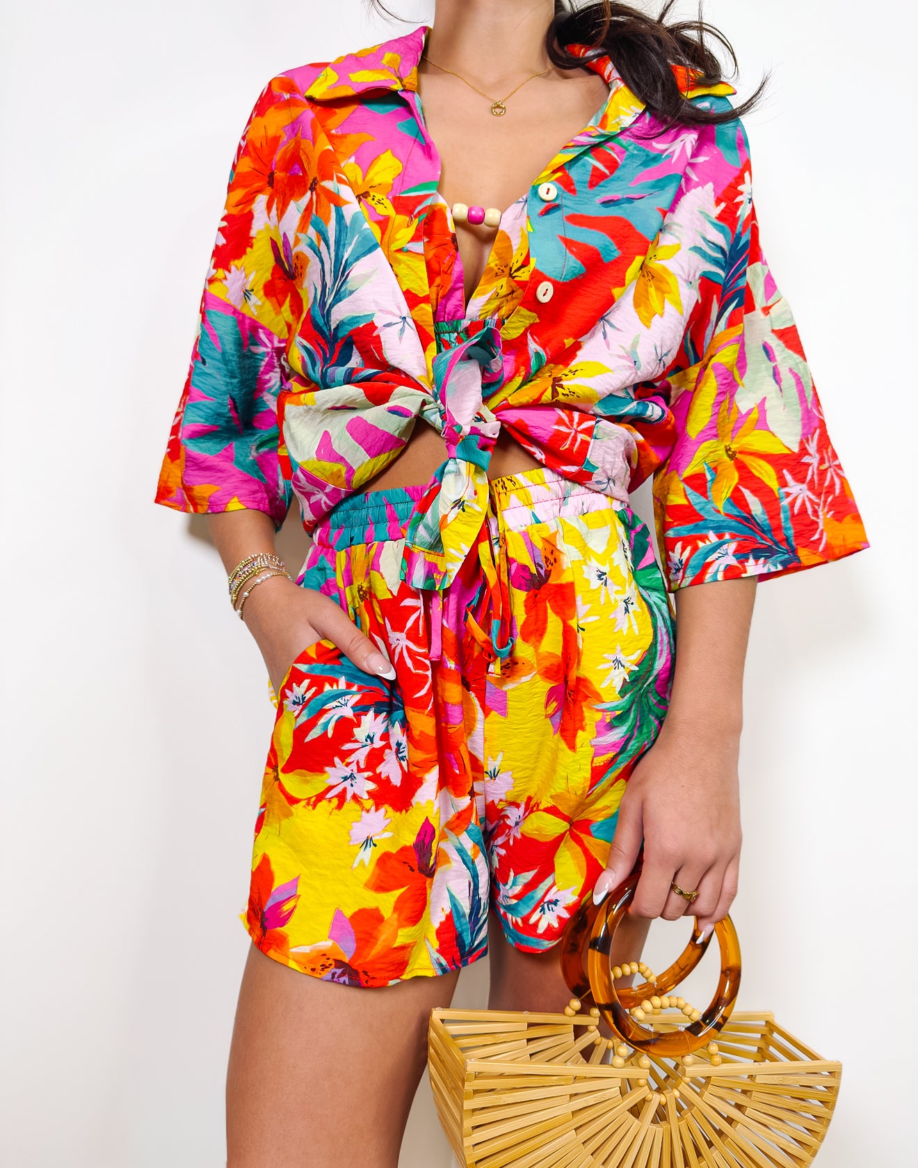 Tropic Bay Smocked Shorts (Red Multi)