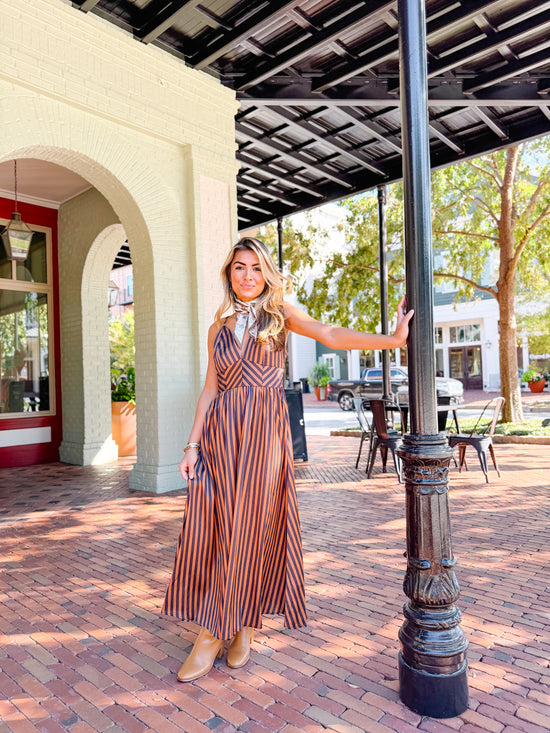 The Espresso Stripe Midi Dress