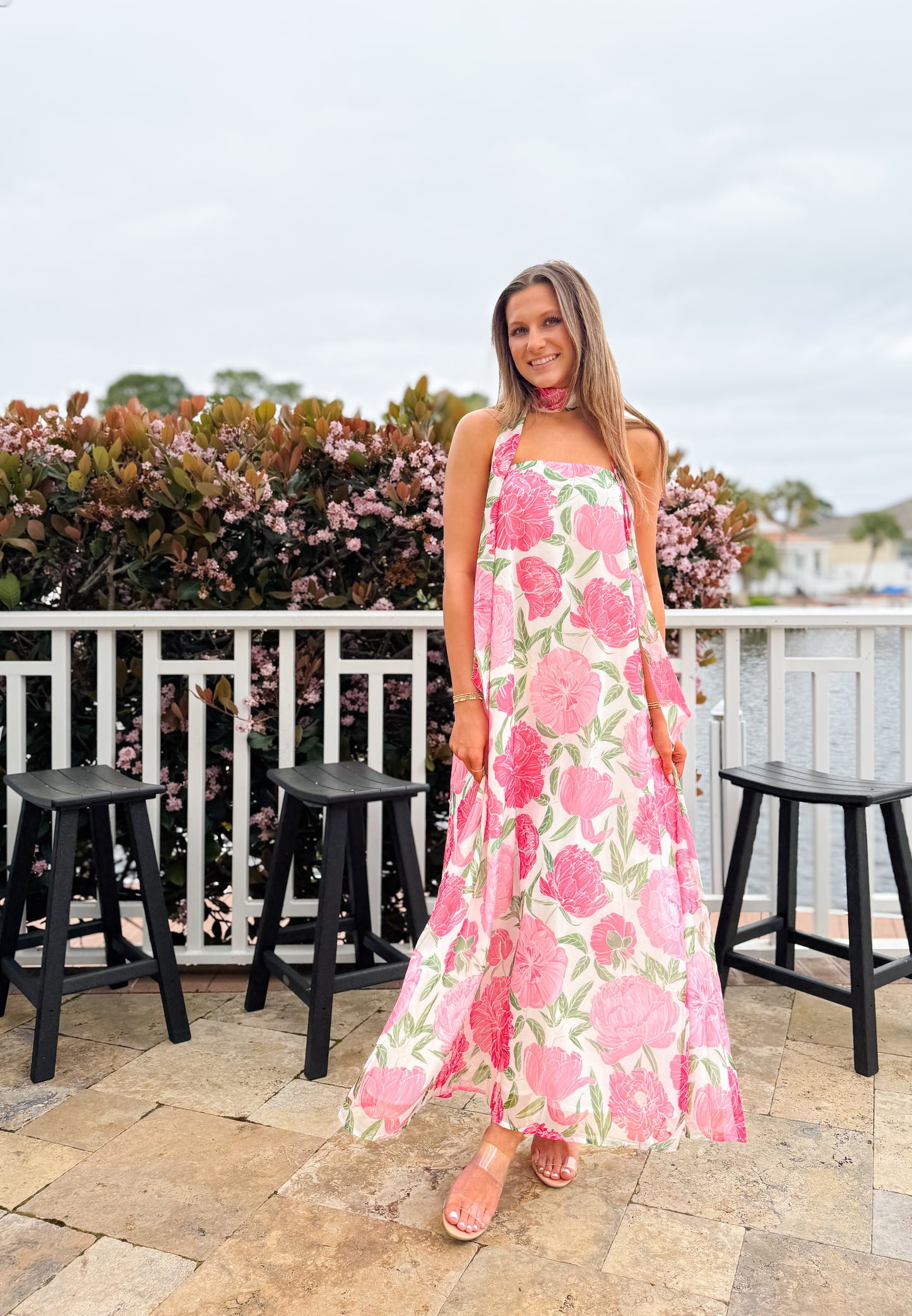Rosé Garden Scarf Maxi Dress