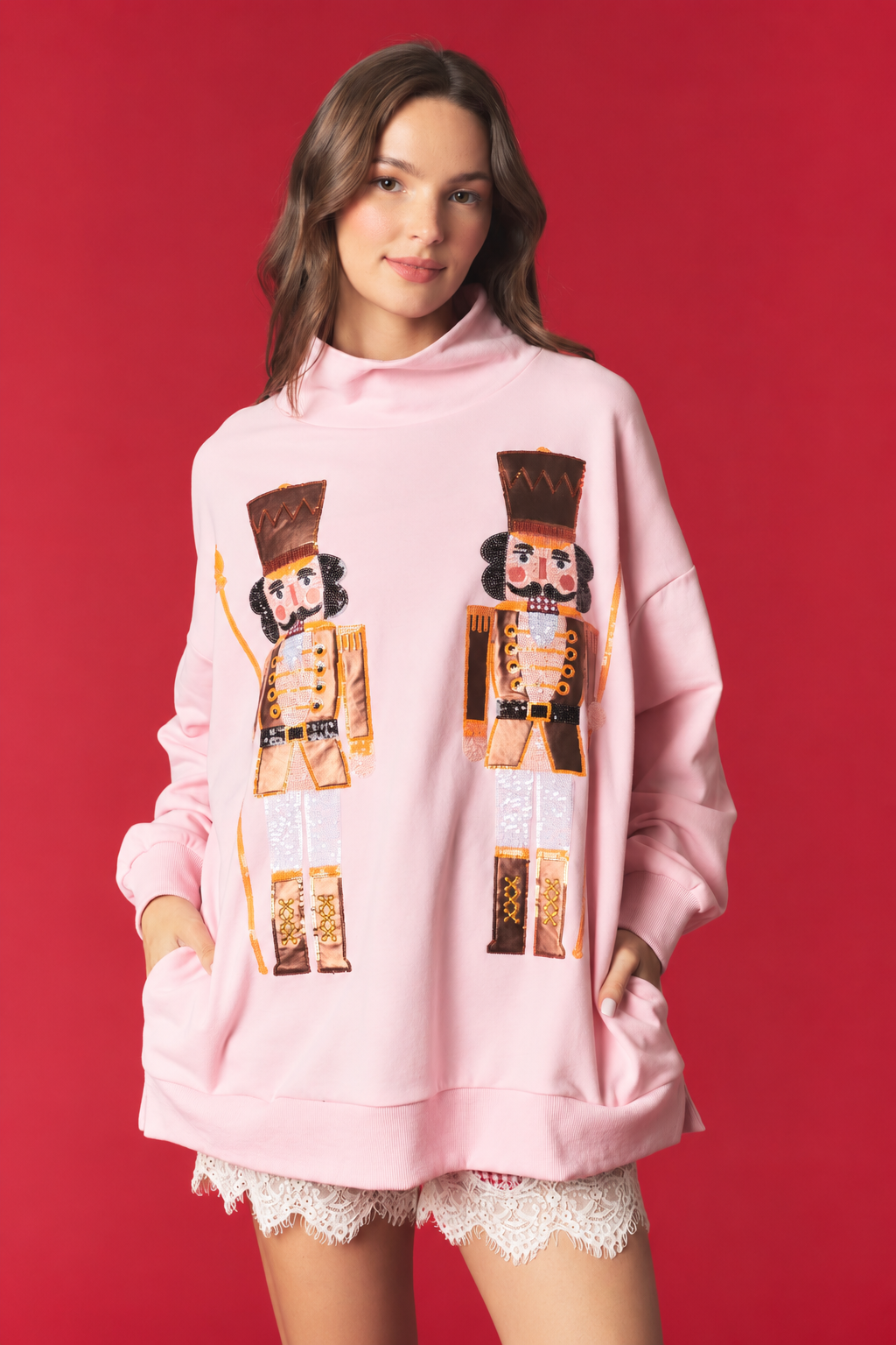 Sequin Nutcracker Mock Neck Sweatshirt