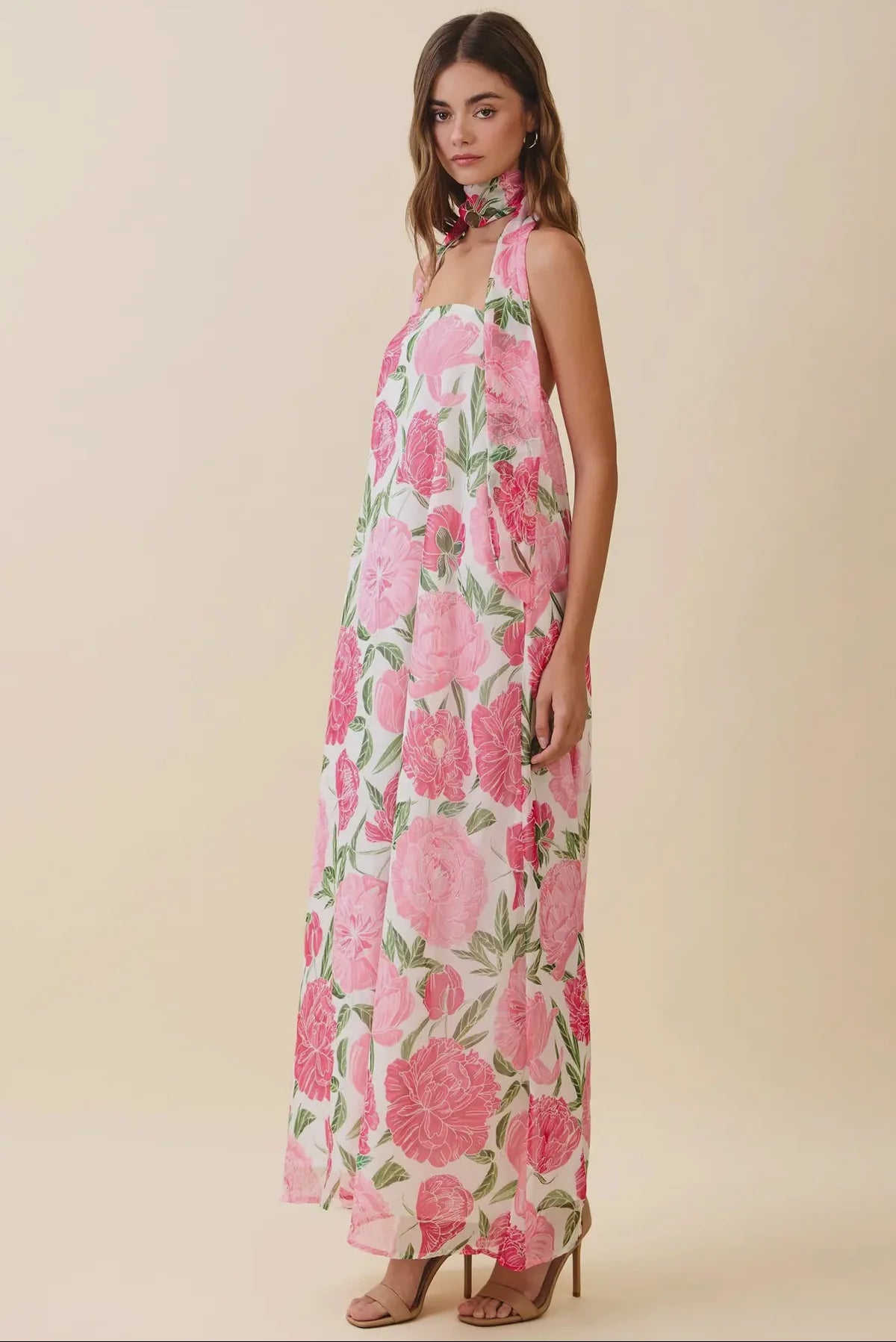 Rosé Garden Scarf Maxi Dress