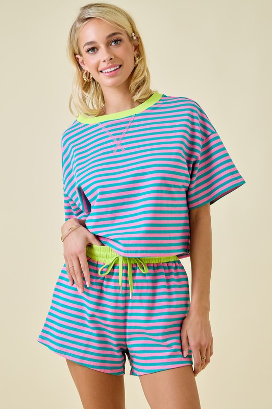 Turquoise Striped Top