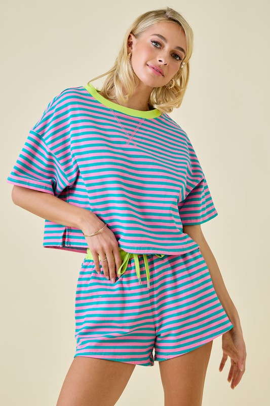 Turquoise Striped Top