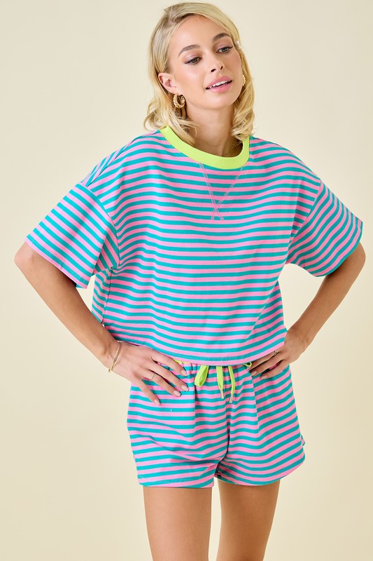 Turquoise Striped Top