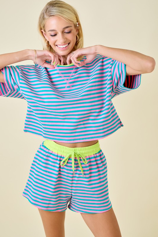 Turquoise Striped Top