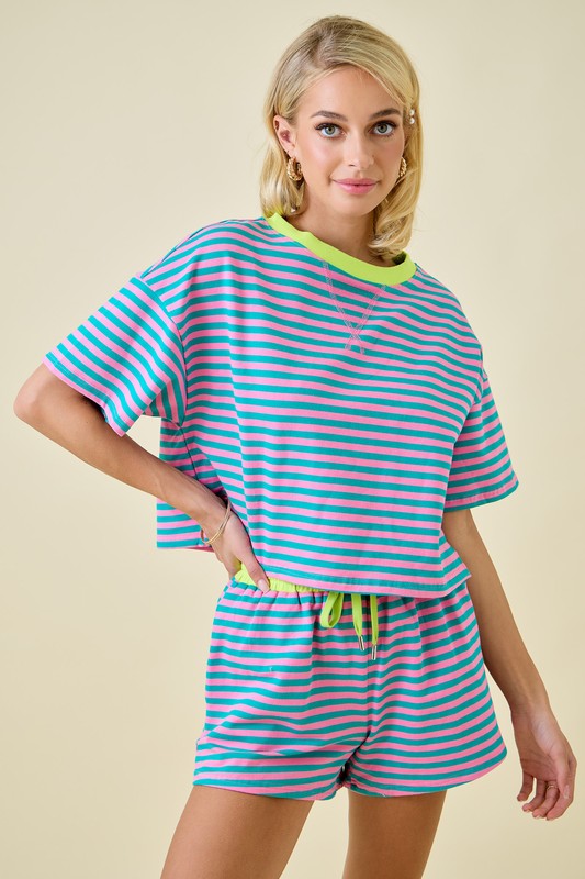 Turquoise Striped Top