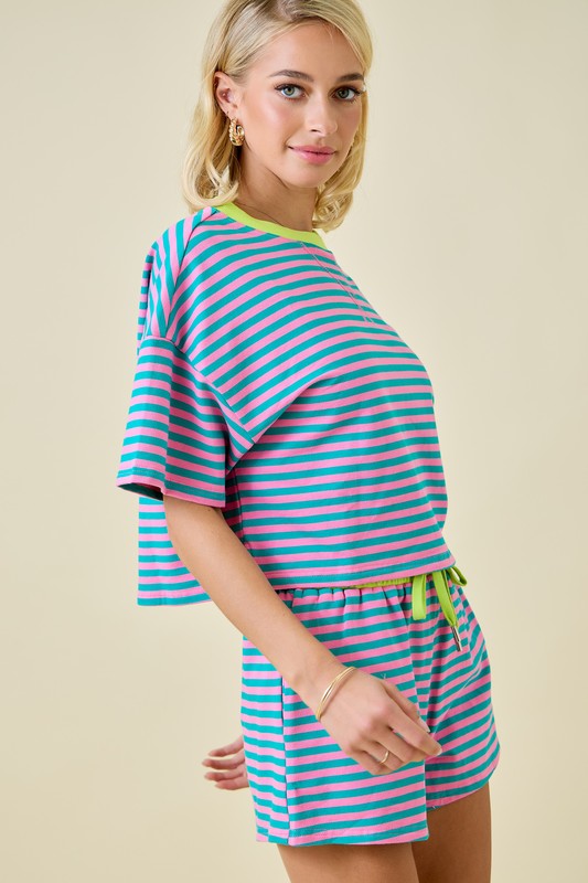 Turquoise Striped Top