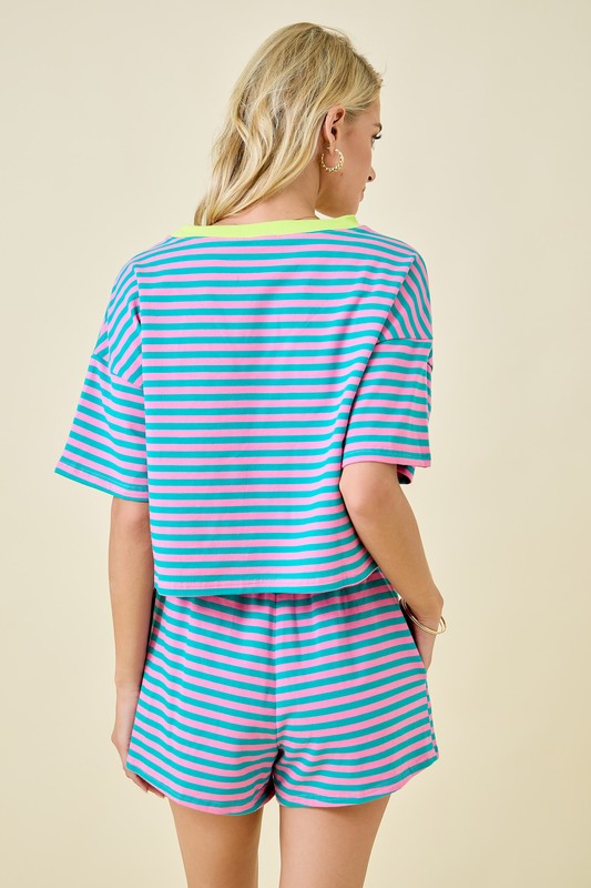 Turquoise Striped Top