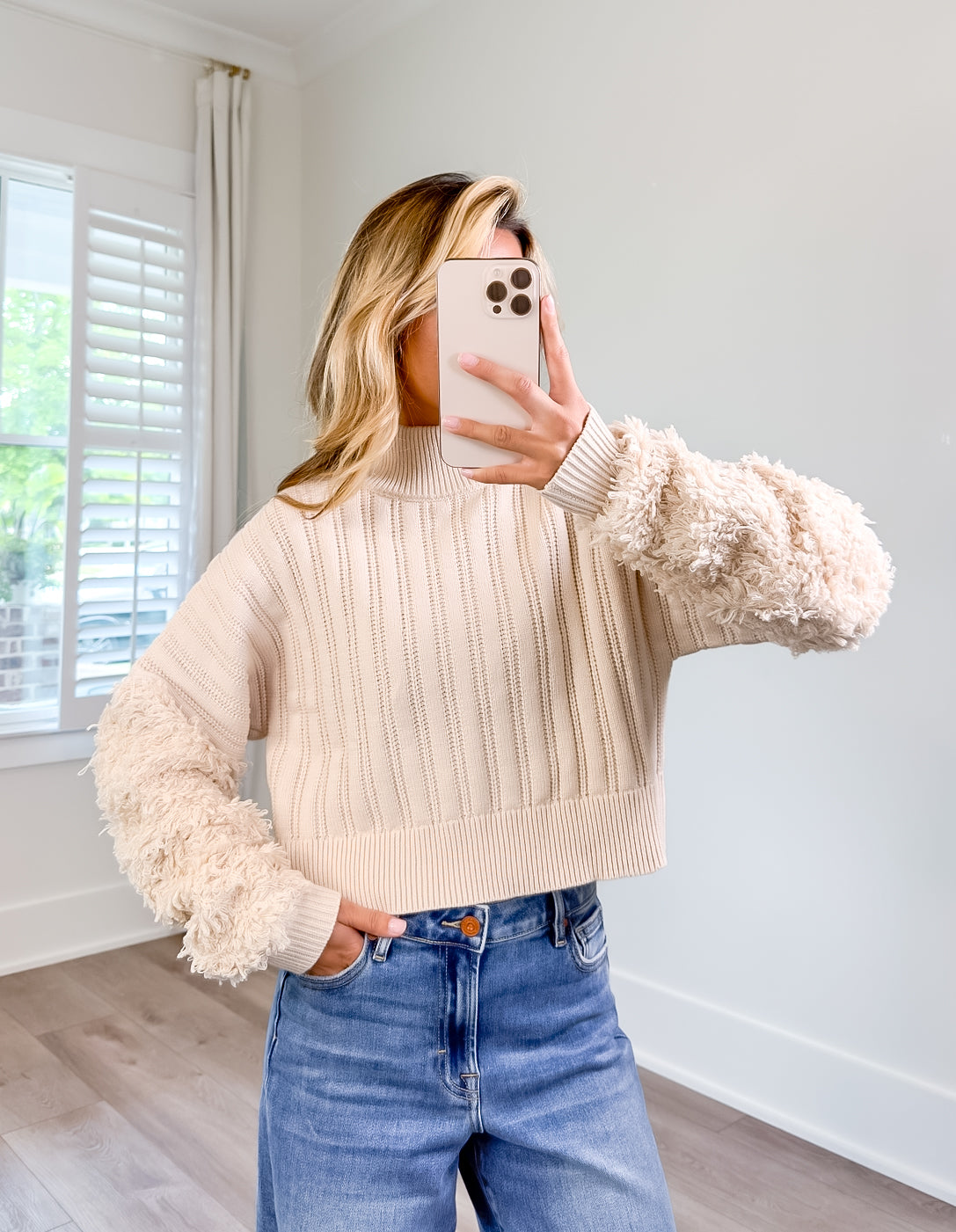 Callie Contrast Fabric Knit Crop Sweater