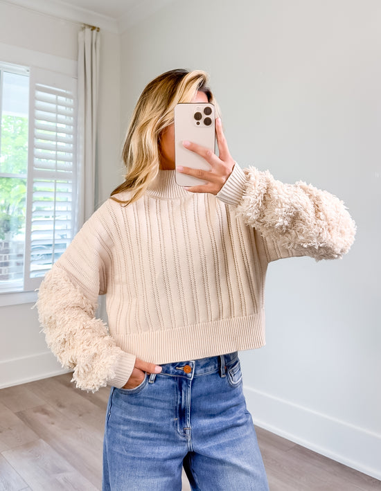 Callie Contrast Fabric Knit Crop Sweater