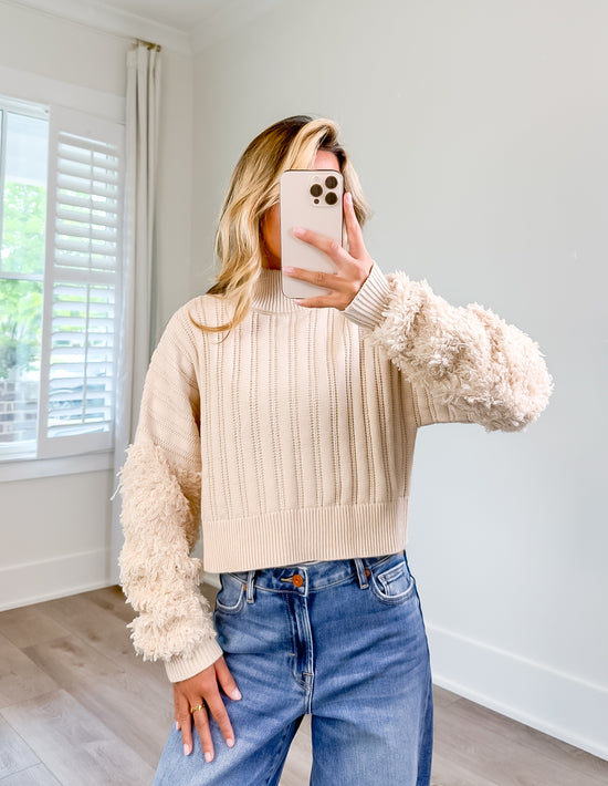 Callie Contrast Fabric Knit Crop Sweater