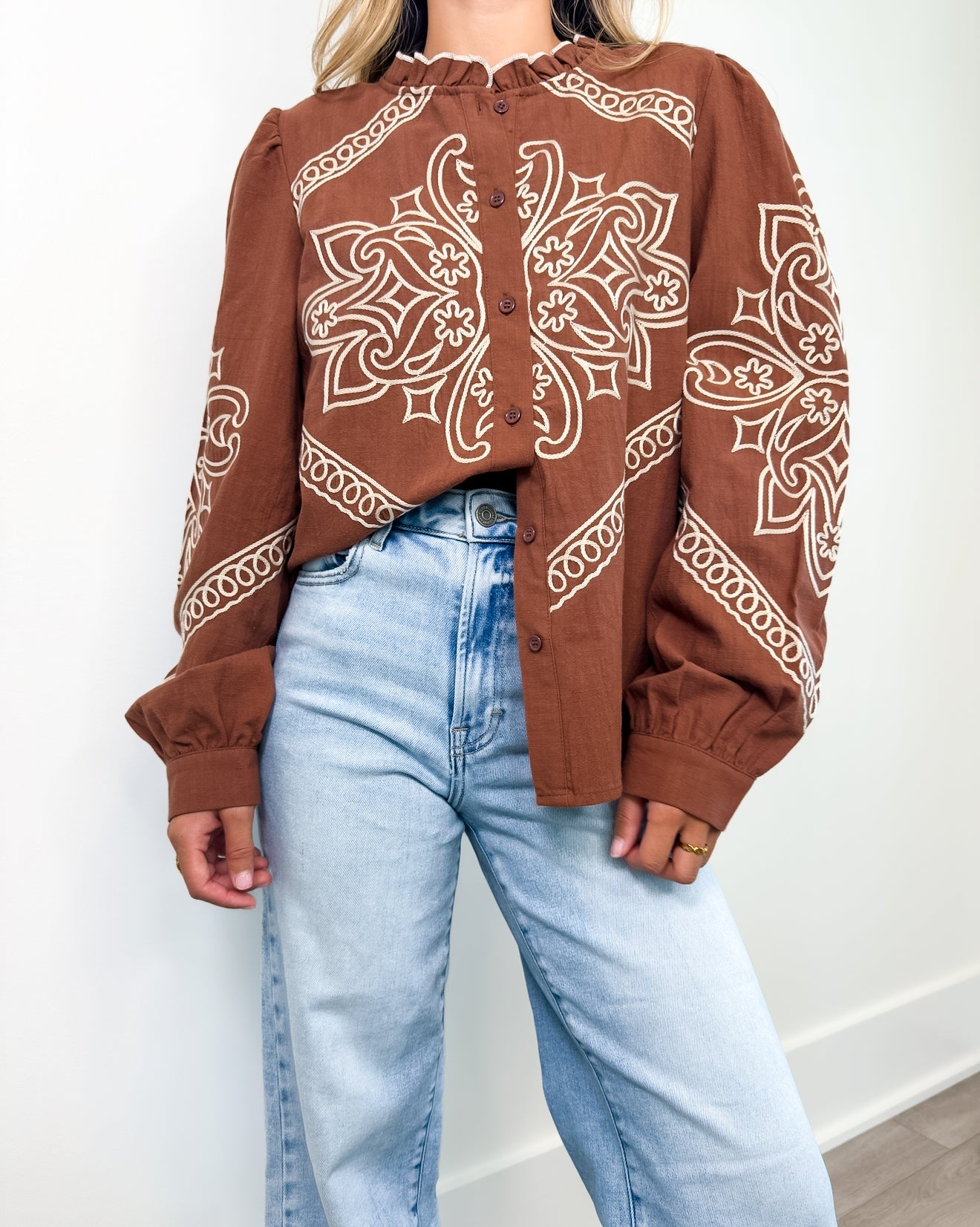 Annie Embroidered Button Up Top