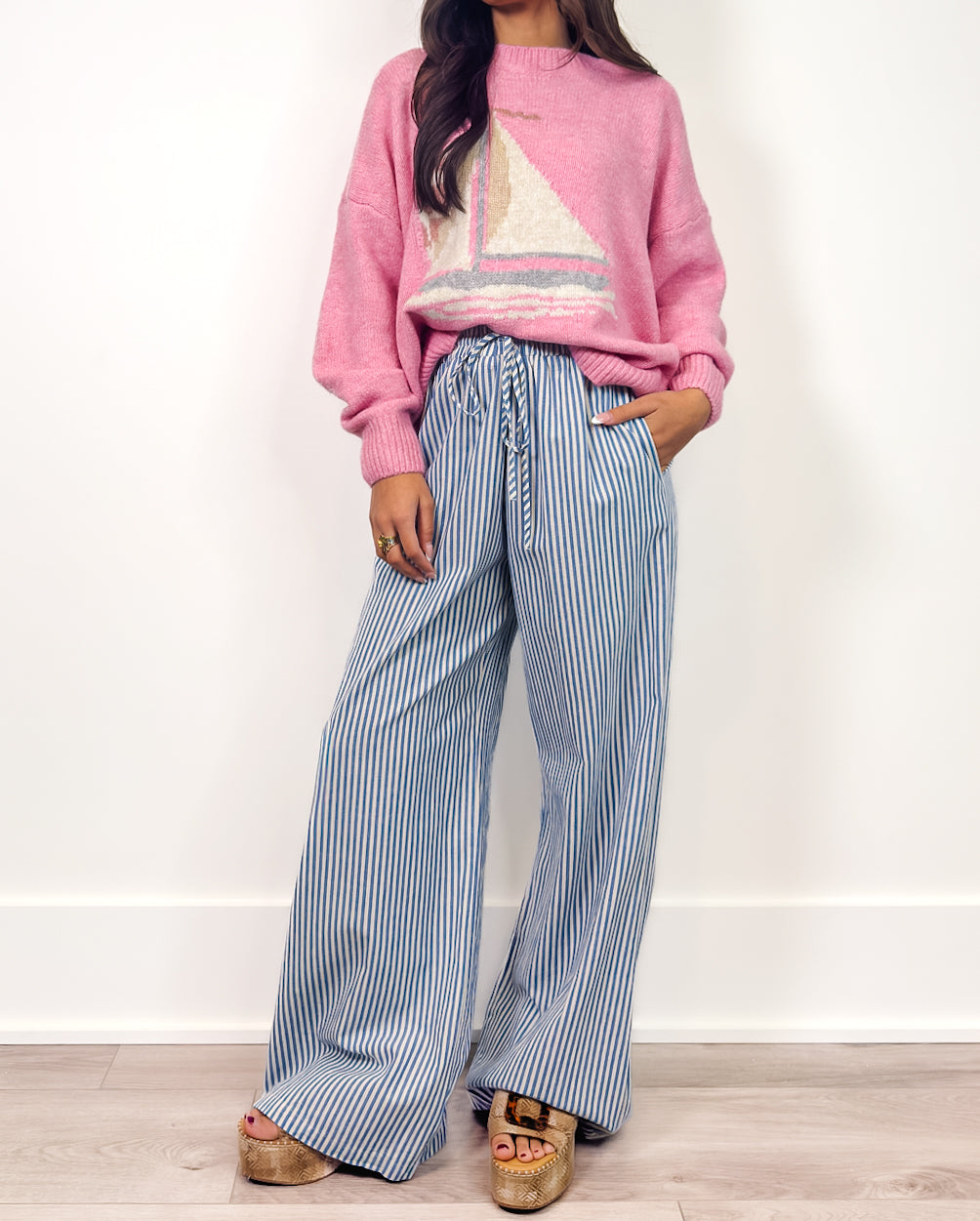 Blue Tide Stripe Linen Pants