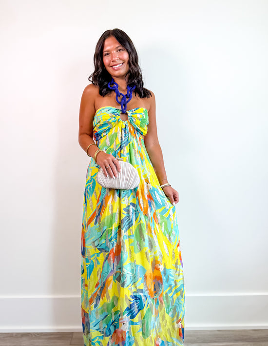 Peru Tropic Halter Maxi Dress