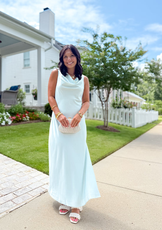Blue Mirage Satin Midi Dress