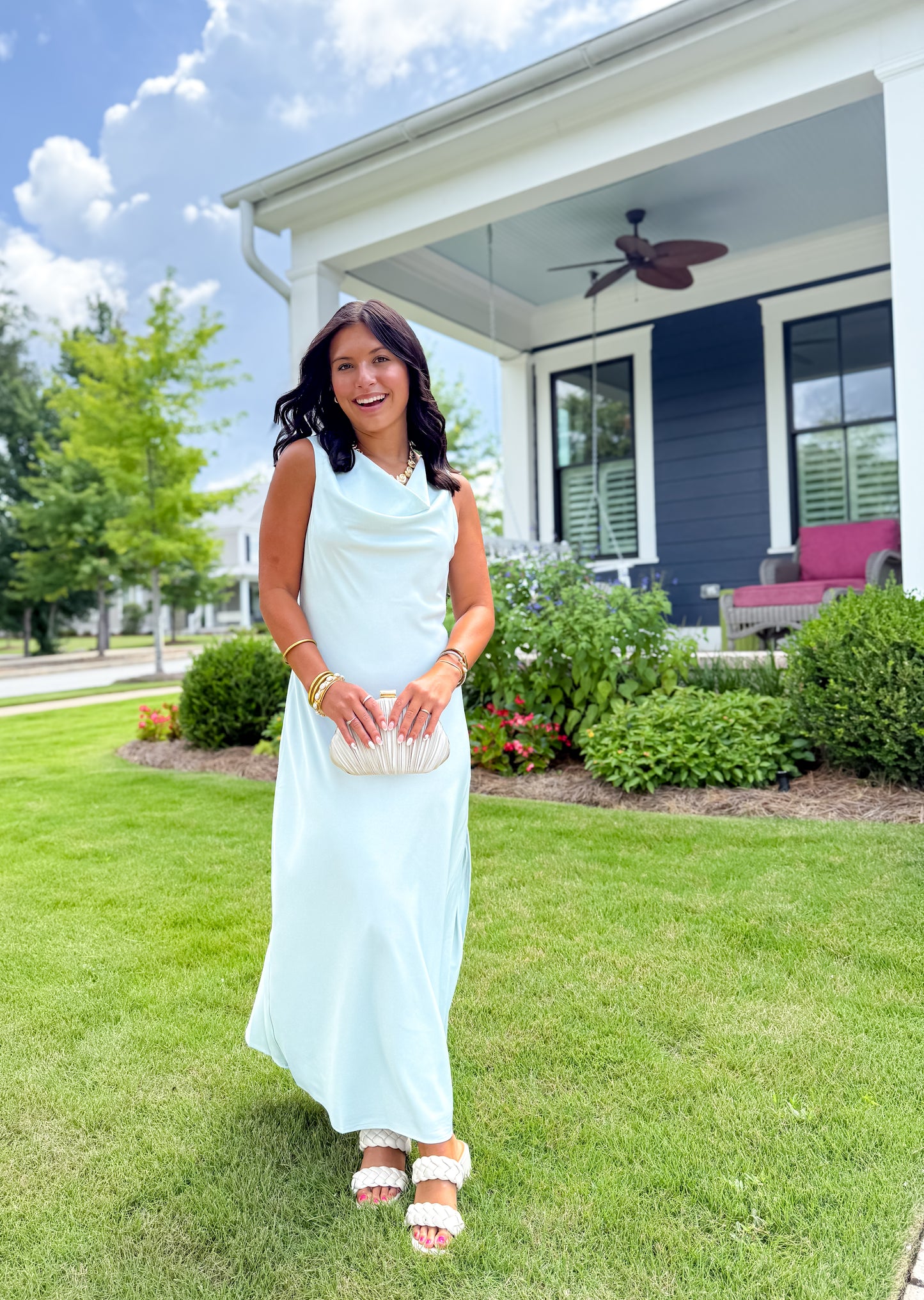 Blue Mirage Satin Midi Dress