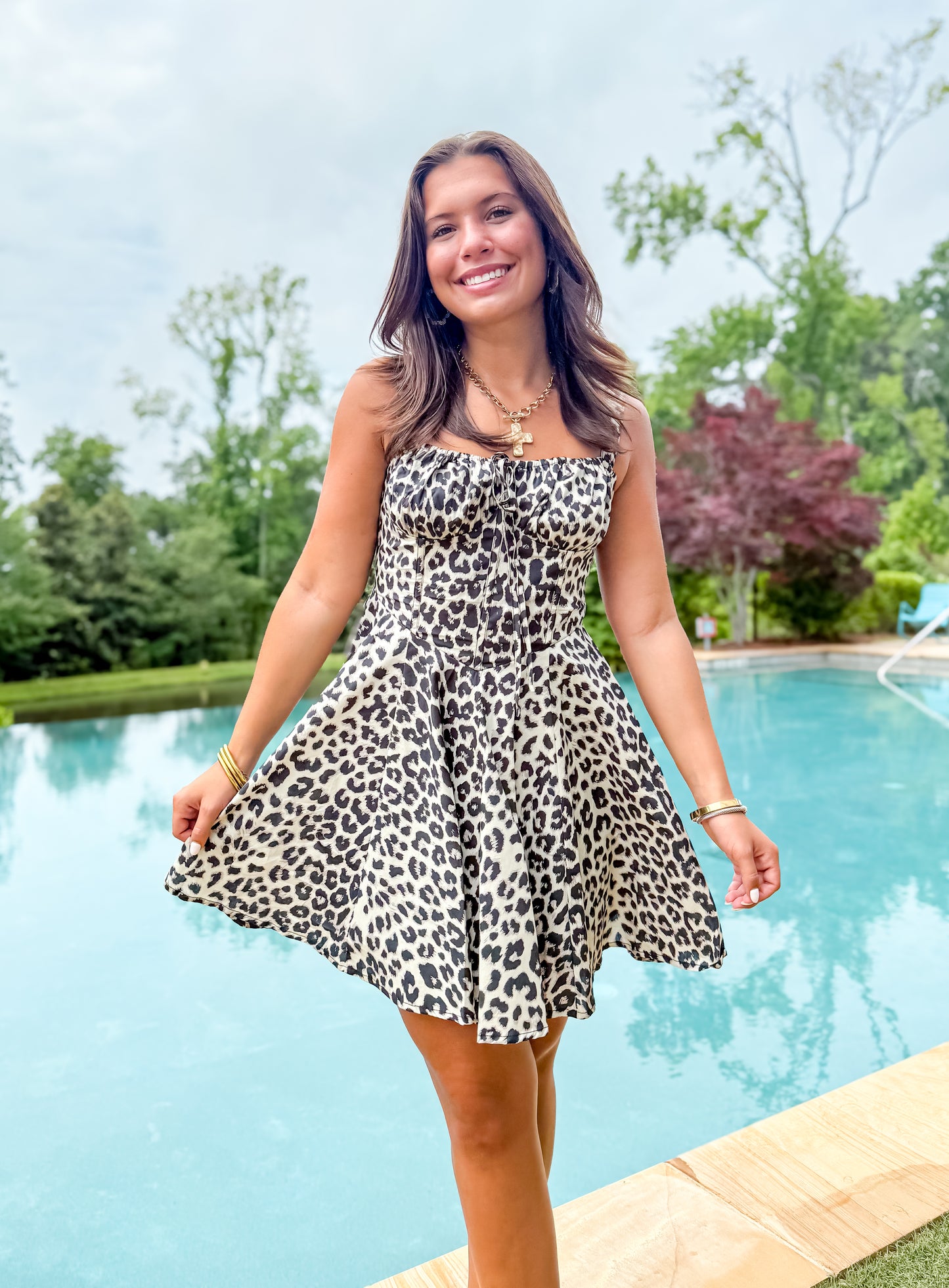 Leopard Back Lace Up Mini Dress