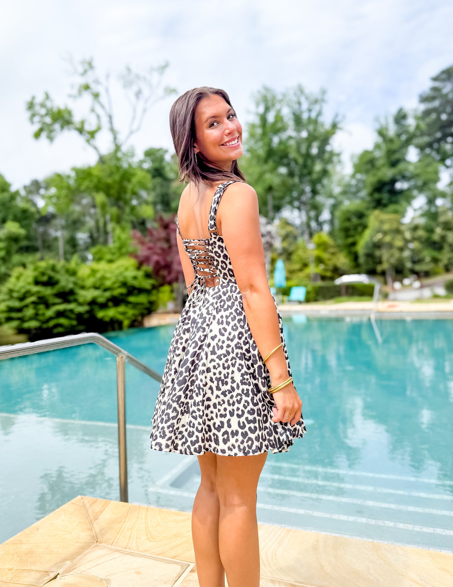 Leopard Back Lace Up Mini Dress