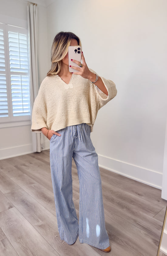Blue Tide Stripe Linen Pants