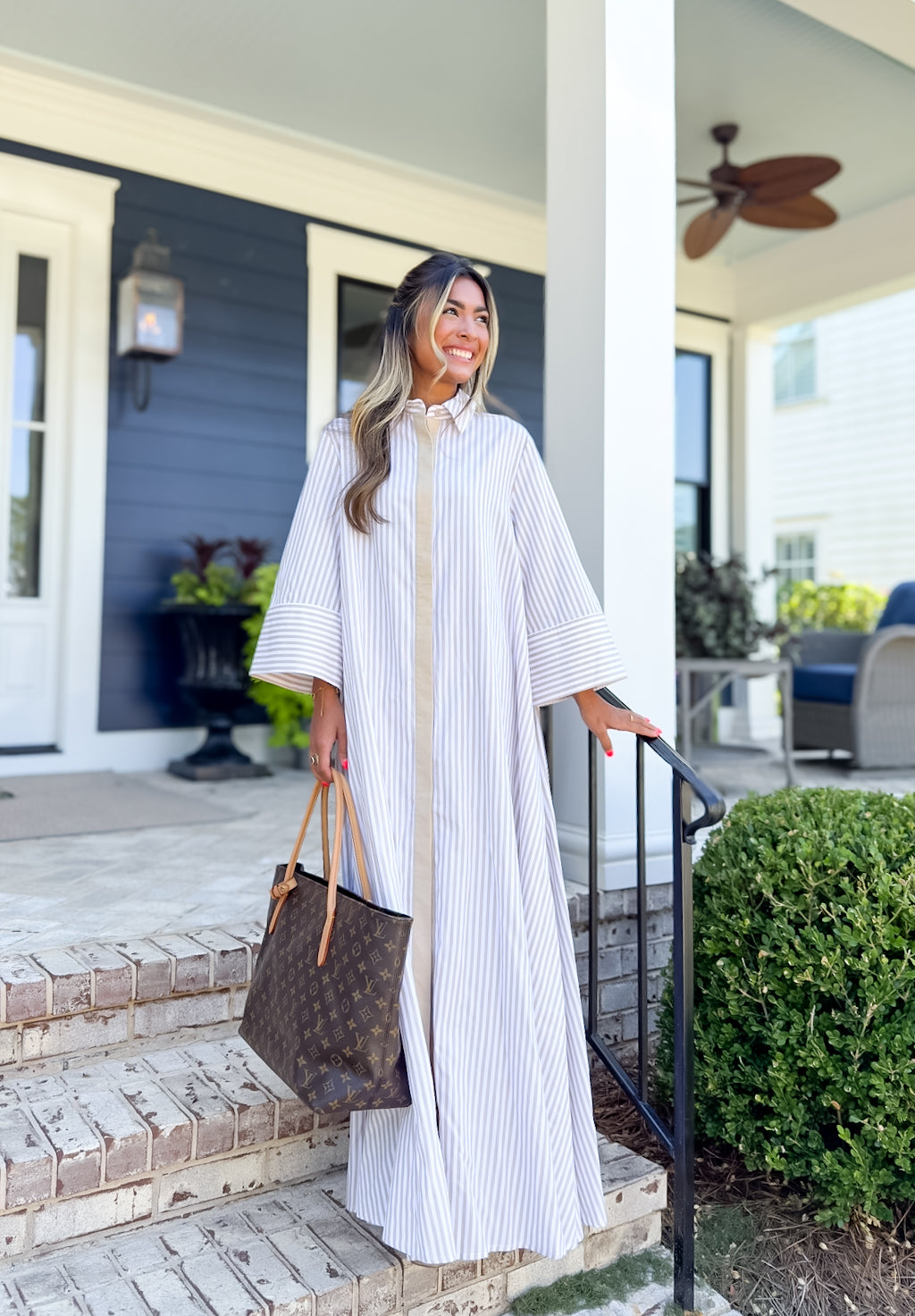 Tara (Tan) Loose Fit Striped Maxi Dress