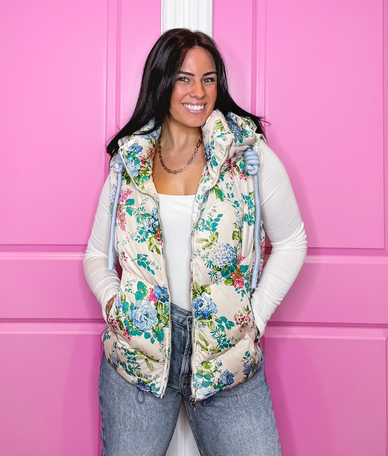 Womens floral sale puffer vest