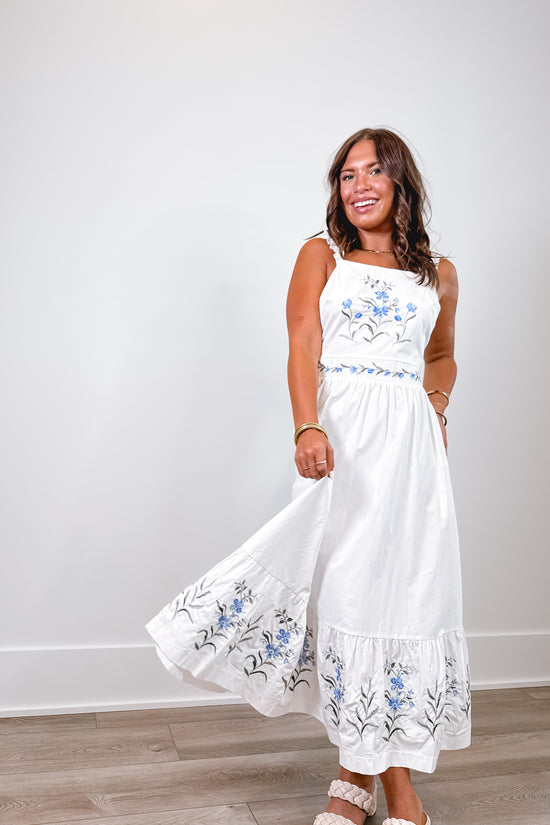 Jane Embroidered Floral Midi Dress