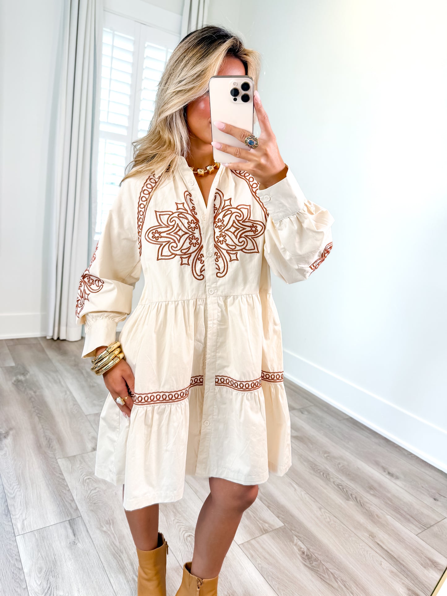 Eloise Embroidered Button Down Mini Dress