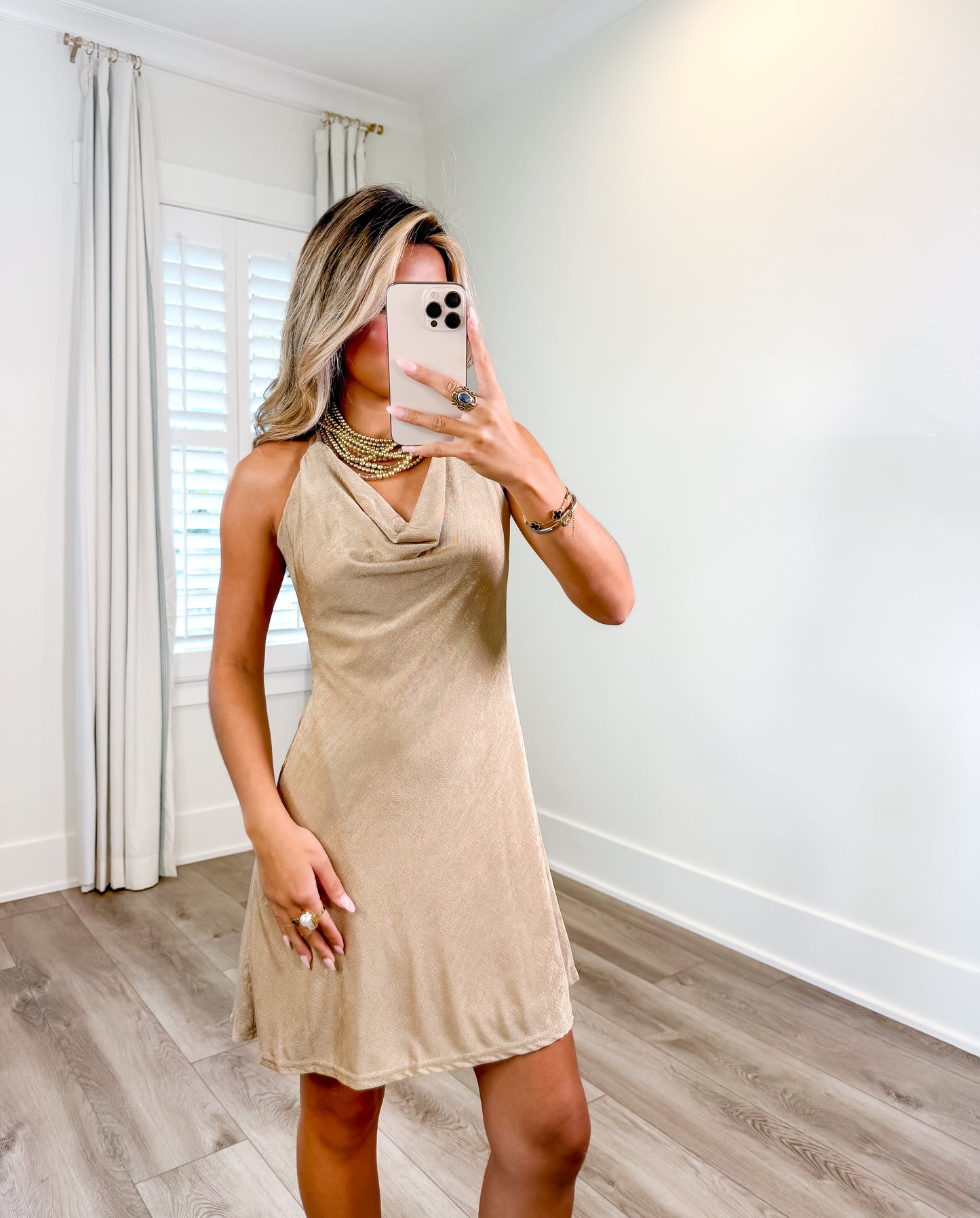 Chic Champagne Halterneck Mini Dress