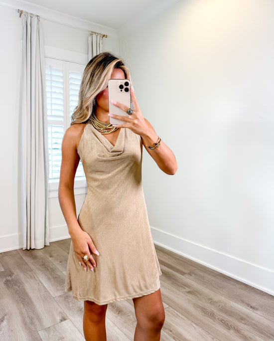 Chic Champagne Halterneck Mini Dress