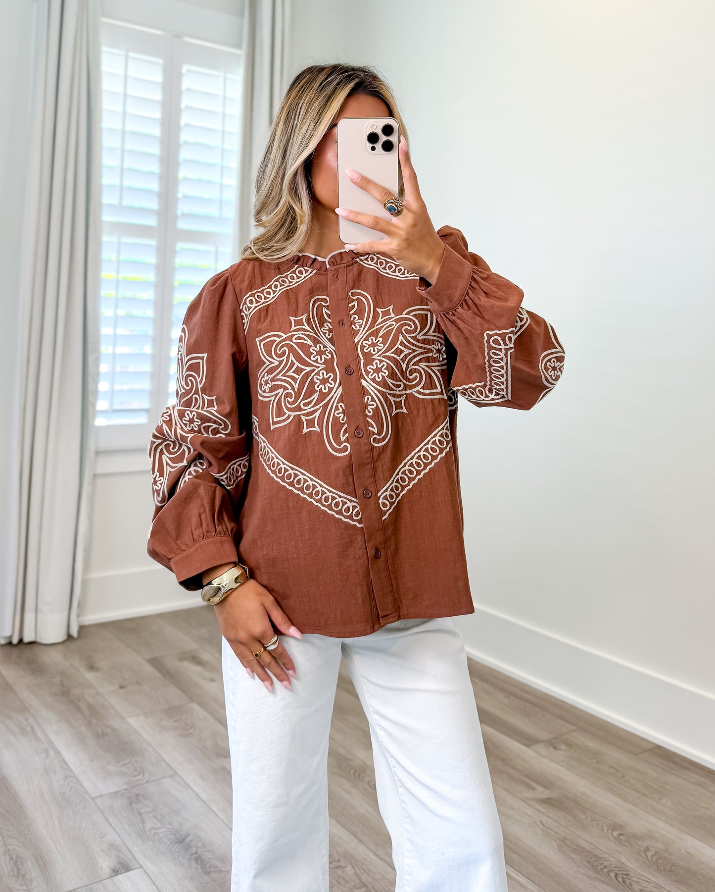 Annie Embroidered Button Up Top