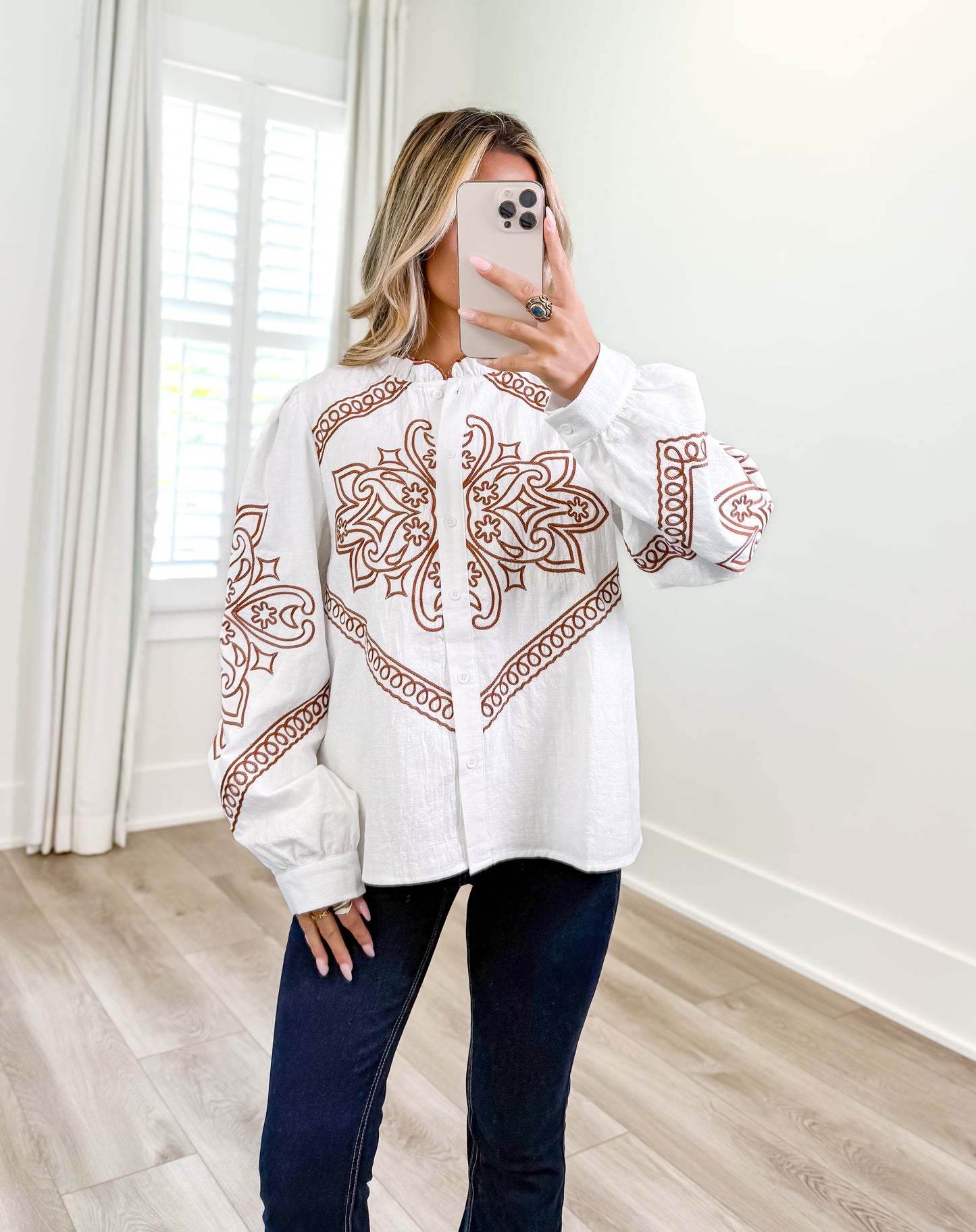 Dakota Embroidered Button Up Top
