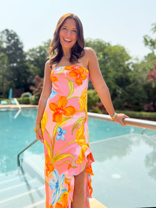 Honeysuckle Bloom Satin Midi Dress