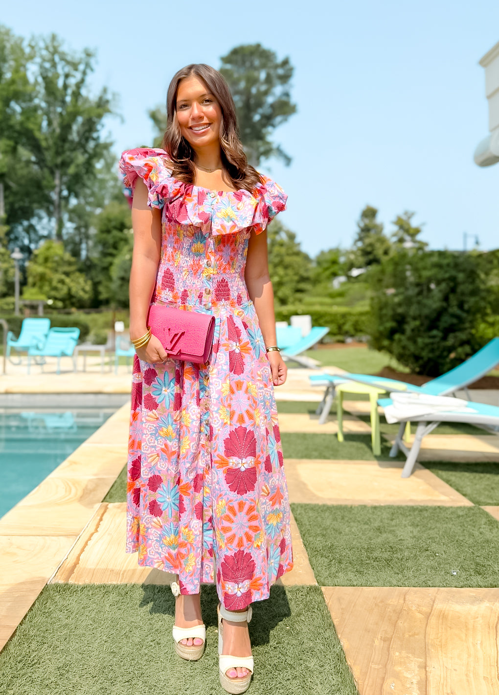 In Bloom Strapless Floral Midi Dress