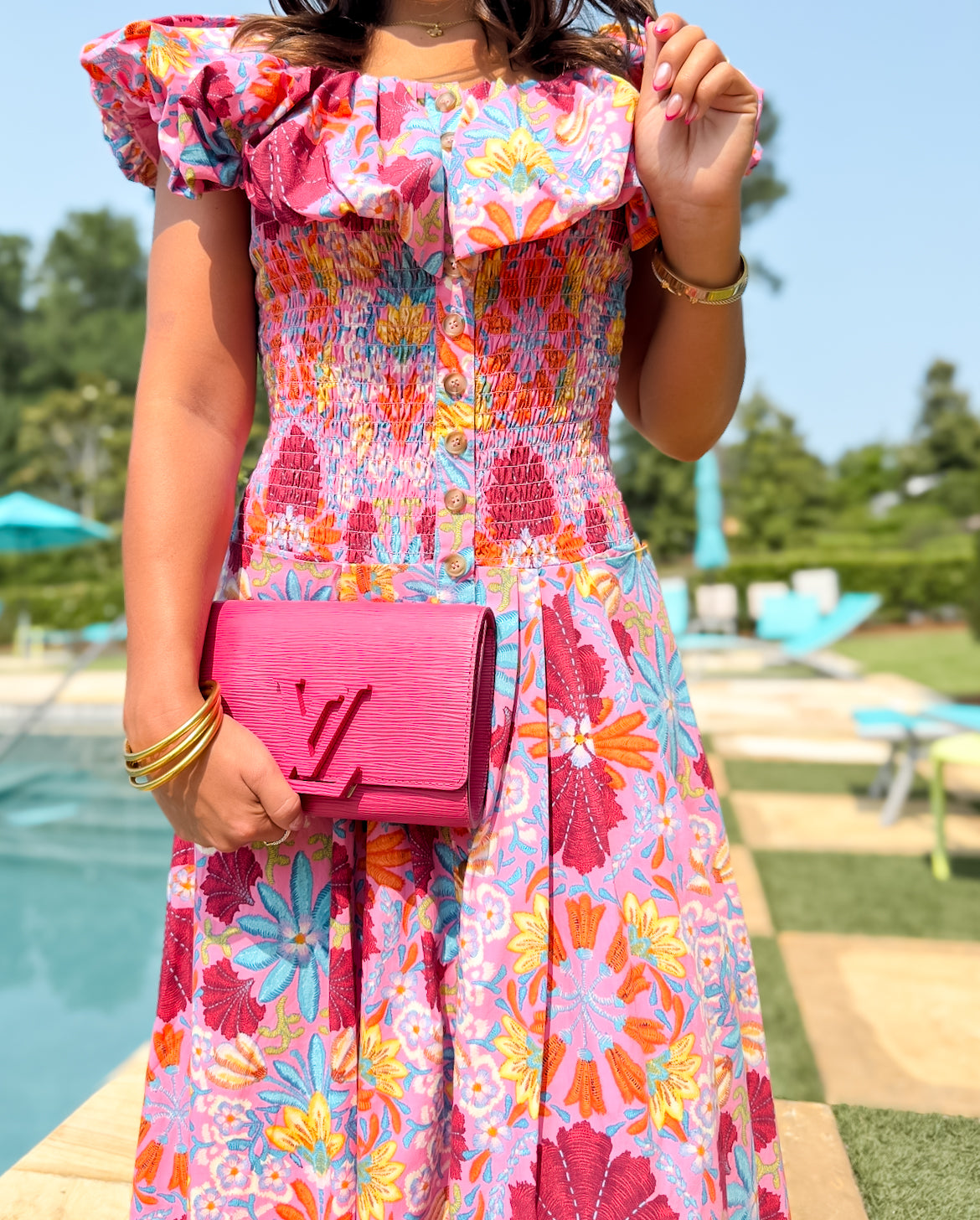 In Bloom Strapless Floral Midi Dress