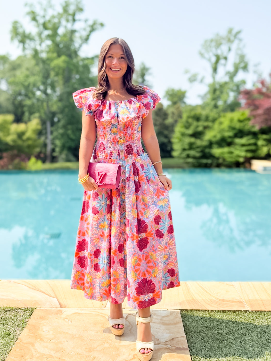 In Bloom Strapless Floral Midi Dress
