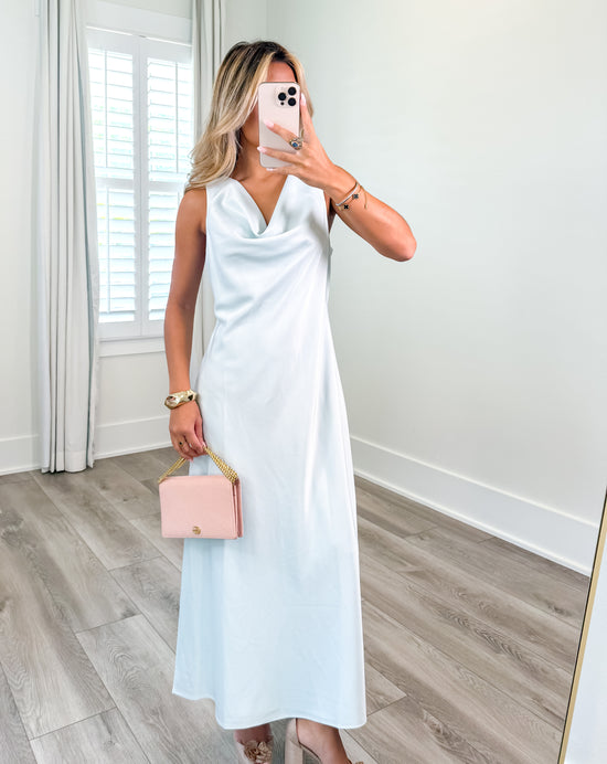 Blue Mirage Satin Midi Dress