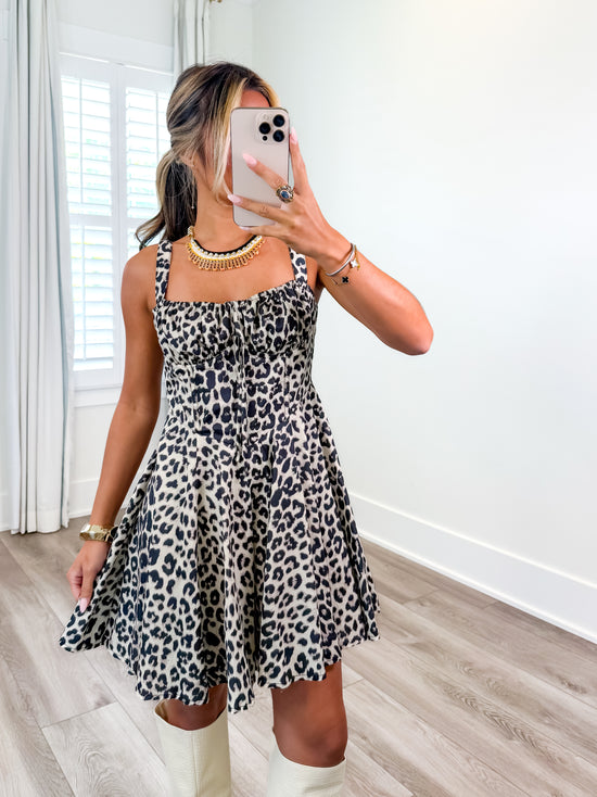 Leopard Back Lace Up Mini Dress