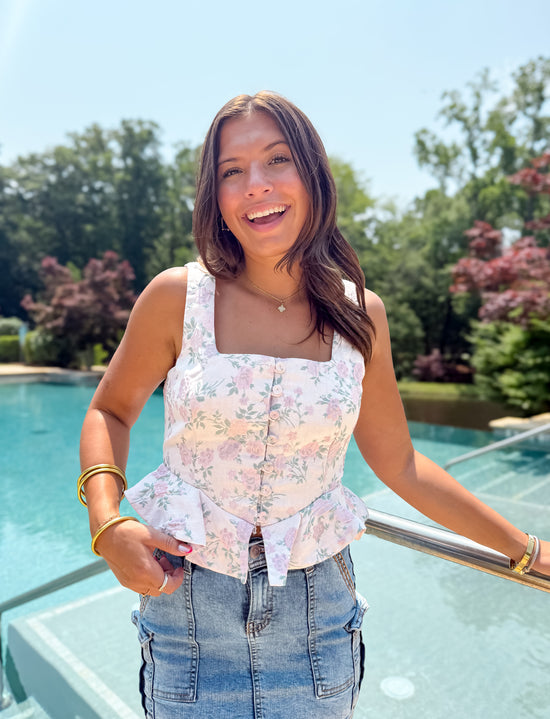 Mia Floral Peplum Top (PINK)