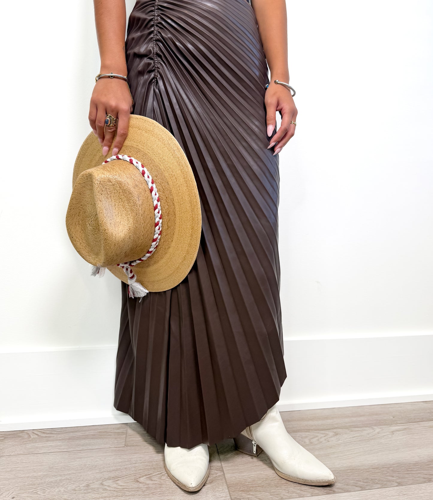 Bella Brown Pleated Midi Skirt
