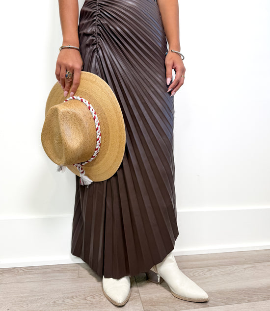 Bella Brown Pleated Midi Skirt