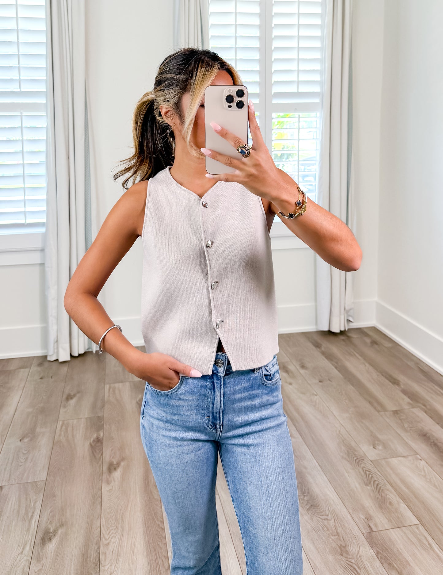 Misty Grey Button Down Knit Vest